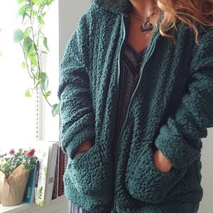 Green Sherpa Zip-Up Jacket